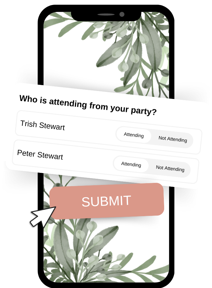 An example of a wedding RSVP with a submit button.